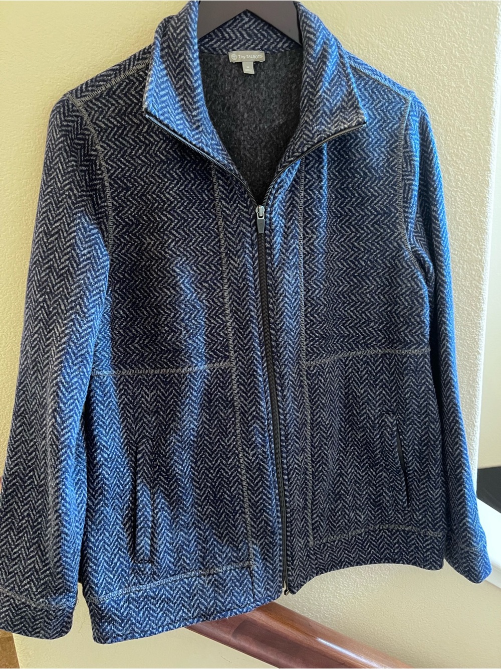 Talbots Navy Herringbone Zip-Front Jacket